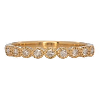 Diamond Band With Milgrain Detailing: Solid 14k Gold – Round Minimalist Jewelry, Size 6.75 For Sale