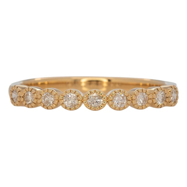 Diamond Band With Milgrain Detailing: Solid 14k Gold – Round Minimalist Jewelry, Size 6.75 For Sale