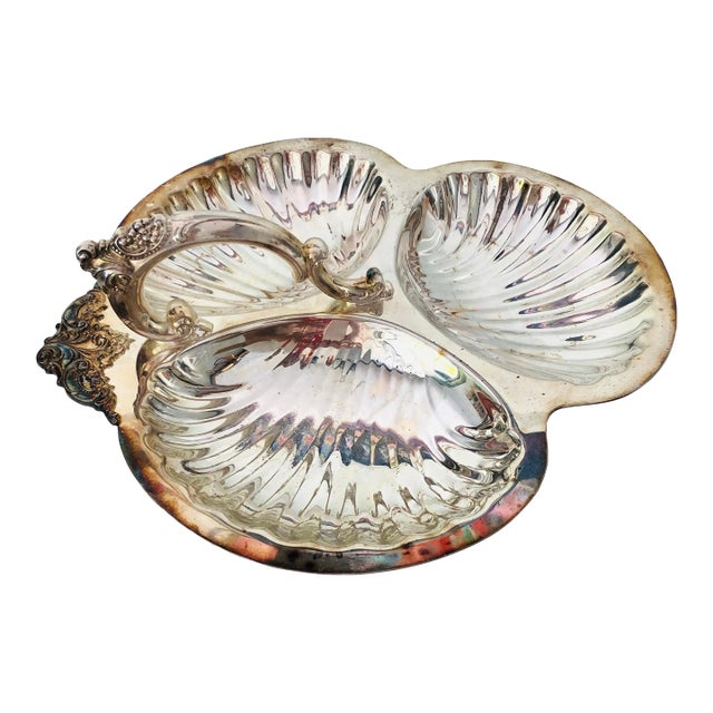 Vintage Wallace Silver Plated Clam Shell Design Sectional Serving Tray For Sale
