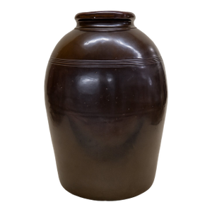 Antique Peoria Pottery Stoneware Jar — 19th C Brown Glaze, 15″ Tall