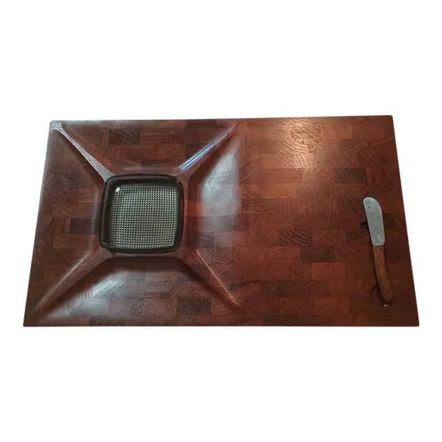 1980s Digsmed Teak Serving Tray With Glass Bowl & Knife Insert For Sale