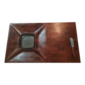 1980s Digsmed Teak Serving Tray With Glass Bowl & Knife Insert