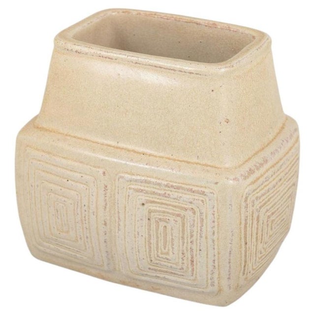 2000 - 2009 Ceramic Vase in Light Glaze with Geometric Relief Pattern from L. Hjorth, Bornholm For Sale - Image 5 of 5