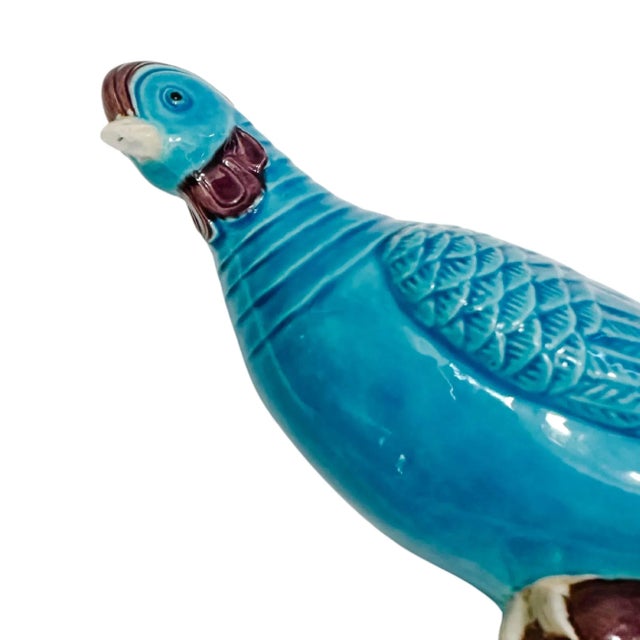 Blue Early 20th Century Chinese Turquoise Porcelain Perched Phoenix Birds - A Pair For Sale - Image 8 of 10