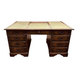 Antique English Oak and Leather Desk For Sale