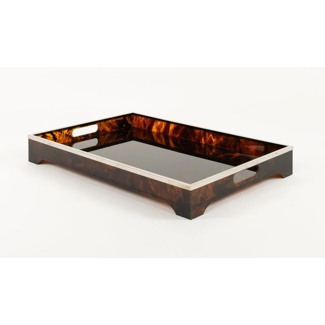 Serving Tray in Acrylic Glass Faux Tortoiseshell and Chrome from Dior Home Style, Italy, 1970s For Sale - Image 11 of 16