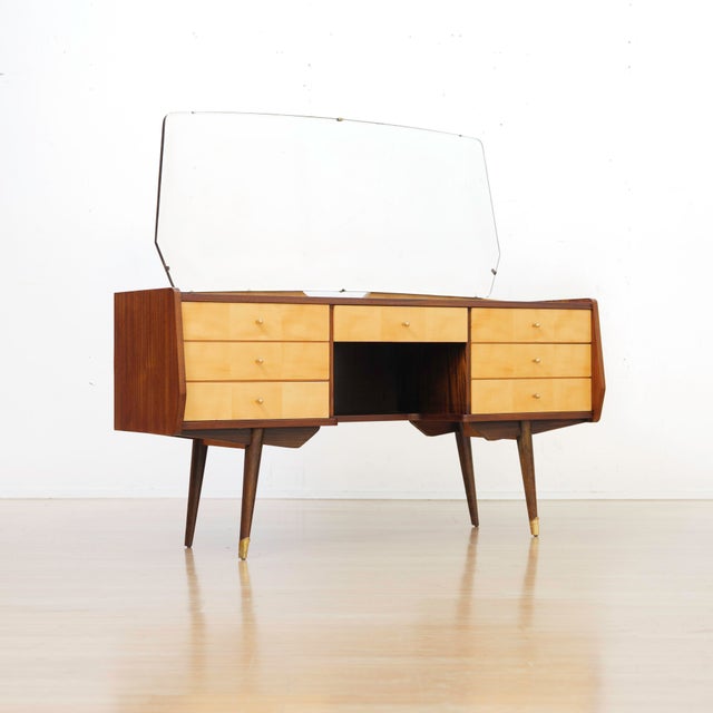 1960s Vintage Italian Marino Vanity Lacquered Maple & Sycamore For Sale - Image 5 of 9