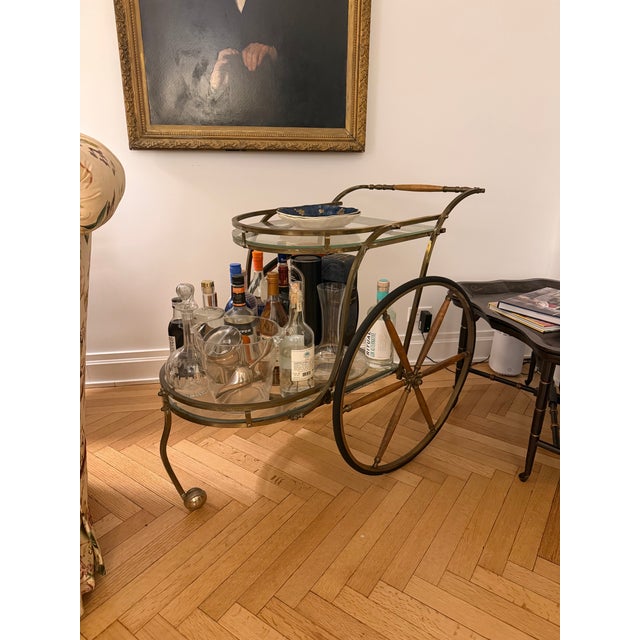 Gorgeous Gold Antique Bar Cart With Wheels For Sale - Image 4 of 7