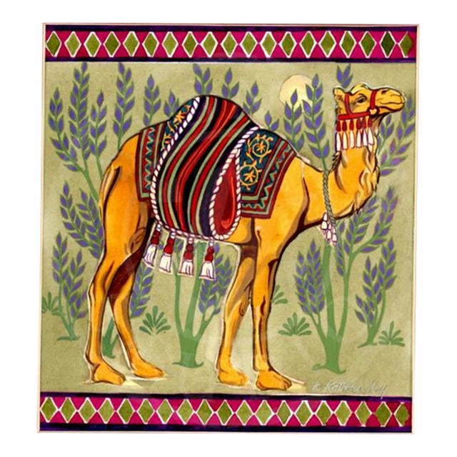 Matted Original Global Camel R Painting, by Kathleen Ney For Sale
