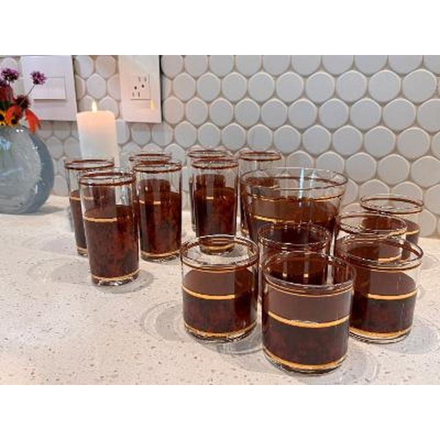Mid-Century Modern 1960s Vintage Culver Tortoiseshell 22k Gold Cocktail Service, 14 Pieces For Sale - Image 3 of 11