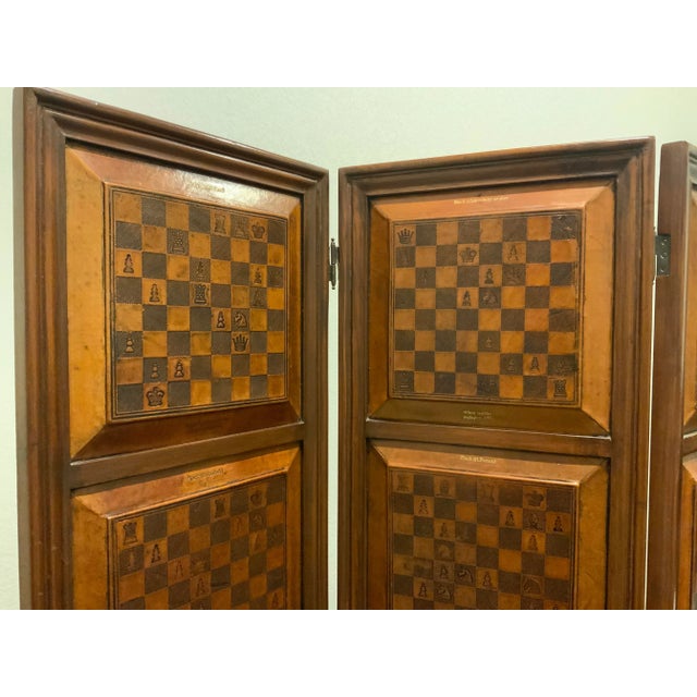 Modern 1980s Dark Wood Chessboard 3 Panel Room Divider For Sale - Image 3 of 12
