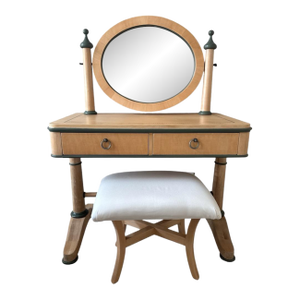 Restored National Mt. Airy Maple Vanity With Round Mirror & Stool