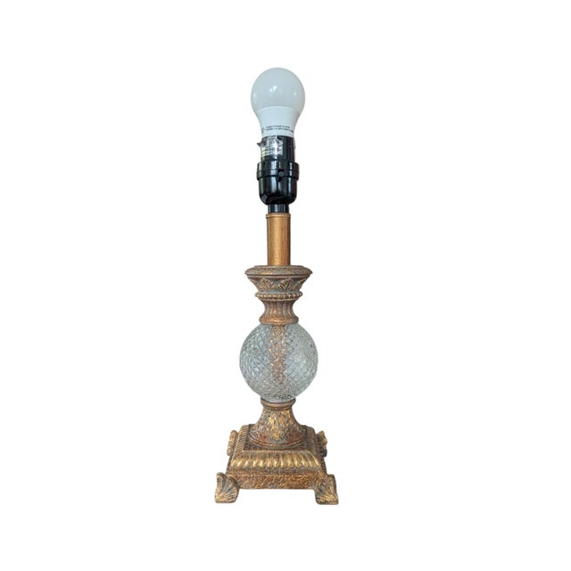 Hollywood Regency Gilded Gold and Faux Crystal Lamps With Pink Lampshades- A Pair For Sale - Image 11 of 18