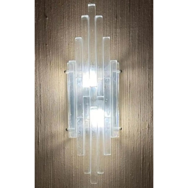 1970s Albano Poli Modernist Clear Stacked Glass Poliarte Linea Wall Sconces For Sale - Image 6 of 10