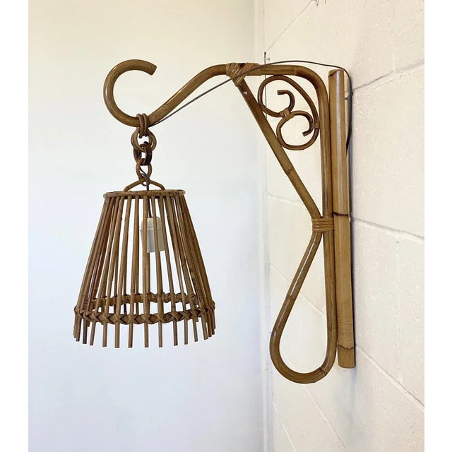 Mid-Century Modern Wall Lamps in Wicker and Bamboo, 1970s, Set of 2 For Sale - Image 3 of 12