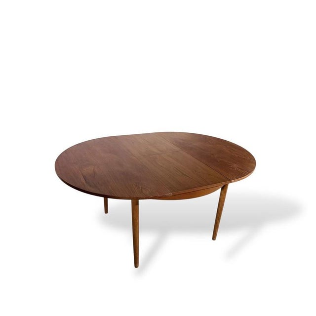 Brown Vintage Danish Round Extending Dining Table For Sale - Image 8 of 9