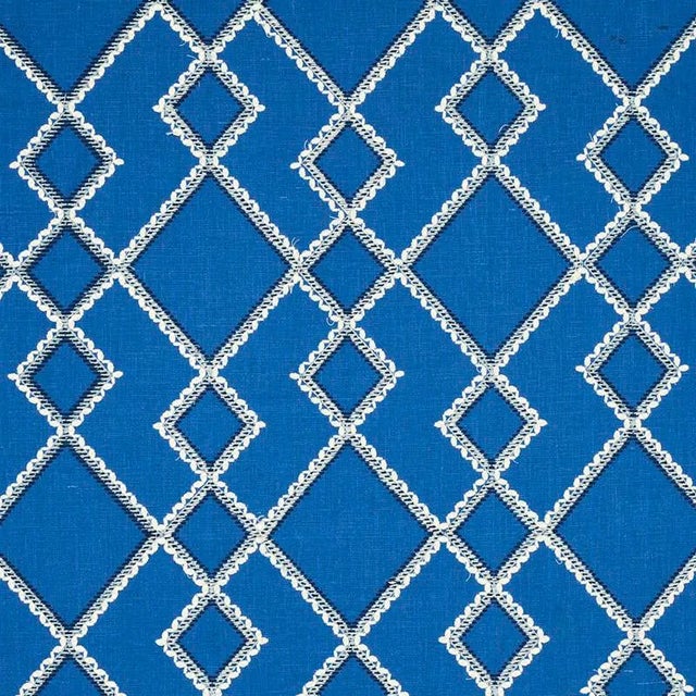 Sample - Schumacher Branson Embroidery Fabric in Blue For Sale