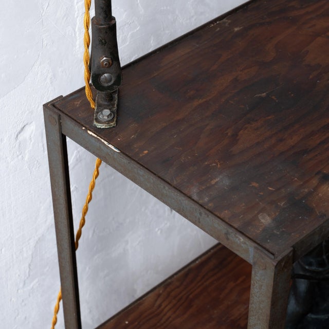 Brown Industrial Console Table With Lamp, C.1930s For Sale - Image 8 of 10
