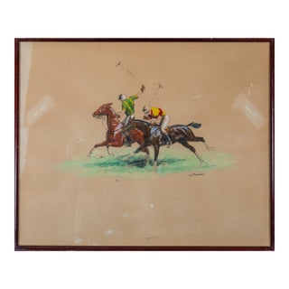 Two Polo Players Watercolour by Eugène Péchaubès (French, 1890-1967) For Sale