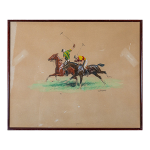 Two Polo Players Watercolour by Eugène Péchaubès (French, 1890-1967)