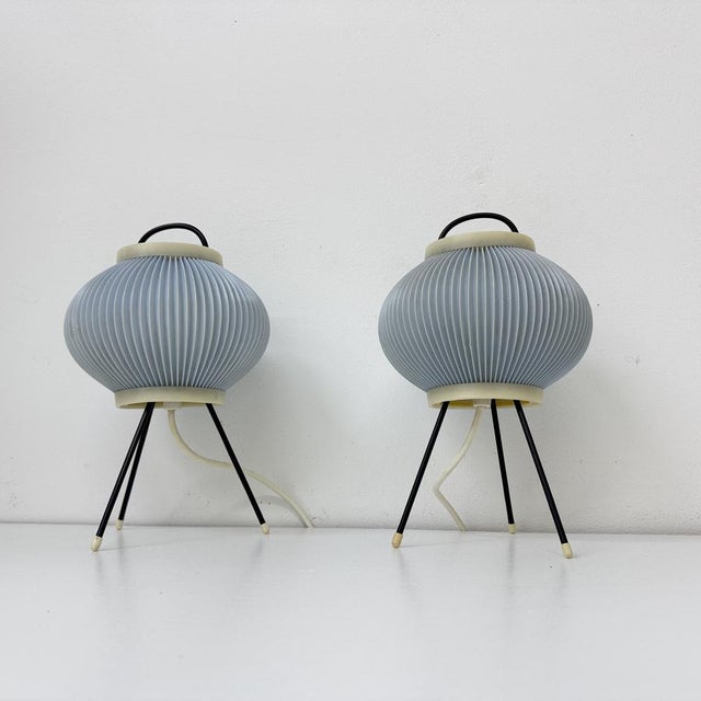 Blue Ripsal Tripod Table Lamps, 1950s, Set of 2 For Sale - Image 14 of 18