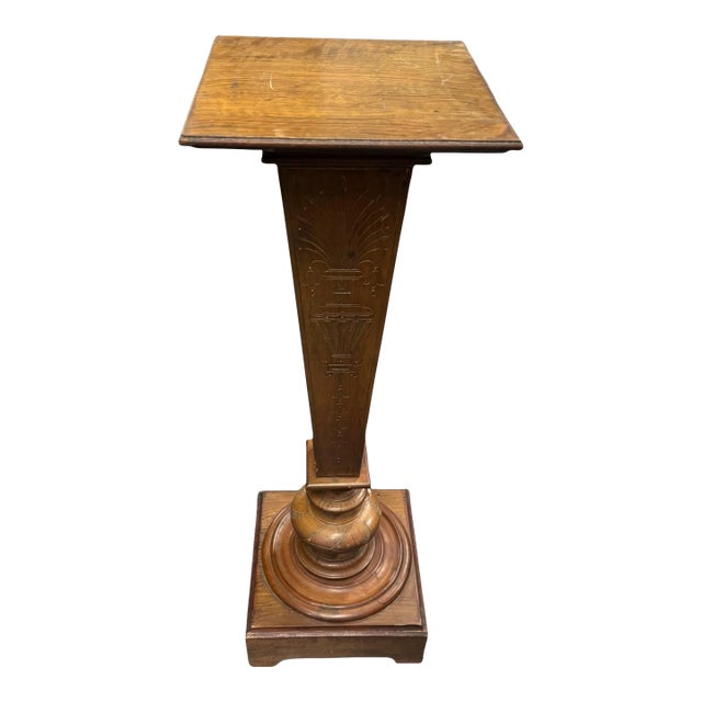 Antique Victorian Walnut Floral Incised Carved Display Sculpture Pedestal Stand For Sale