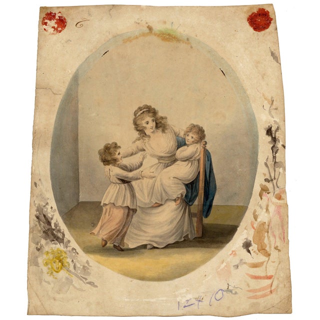 Contemporary Attrib. Henry William Bunbury, Lady Rushout Seated & Children, Watercolour For Sale - Image 3 of 7