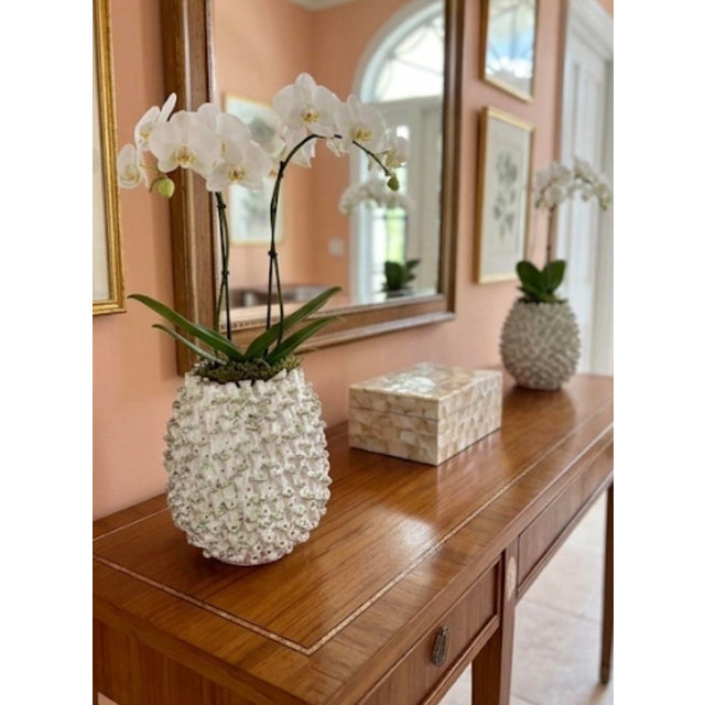 White Pair of Vintage Italian Textured Sea Urchin Ceramic Studio Vases For Sale - Image 8 of 11