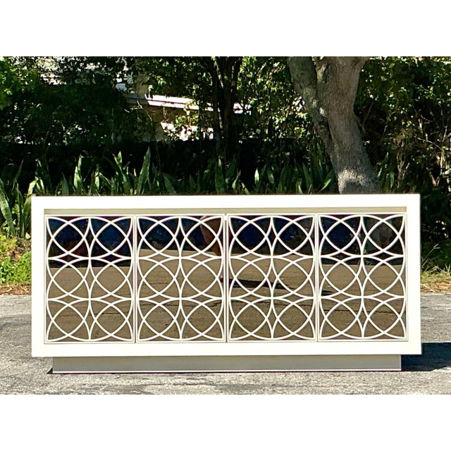 Vintage Regency Fretwork Credenza With Mirrored Front For Sale - Image 10 of 11