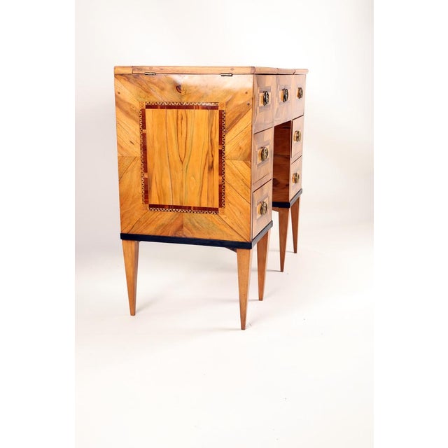 A truly antique gem, masterful craftsmanship, inlays and veneer work in boxwood, maple, plum, light walnut, in geometric...