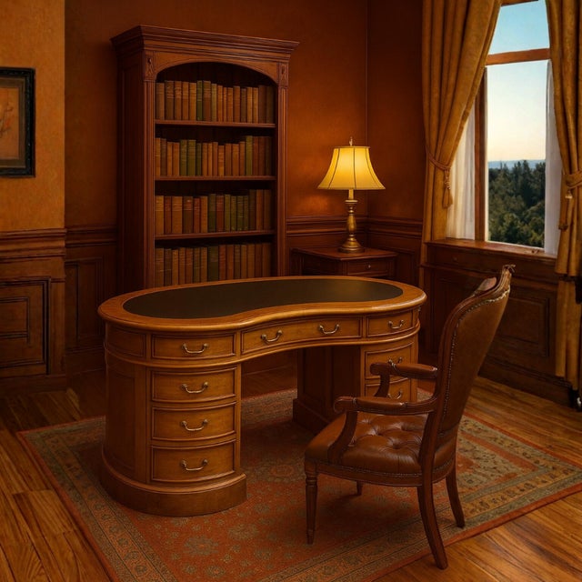 Legacy Mahogany Wood Leather Top Kidney Desk - Light Brown Walnut For Sale - Image 9 of 10