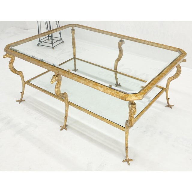 Wood Silver Gilt Metal Glass Top Two Tier Eagle & Claw Motive Rectangle Coffee Table For Sale - Image 7 of 12