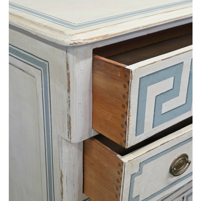 Wood Antique 19th C. Painted Pine Dresser Chest of Drawers With Greek Key Motif For Sale - Image 7 of 17