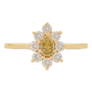 14k Gold Victorian Inspired Fancy Yellow Diamond Flower Cluster Ring Size 7 For Sale