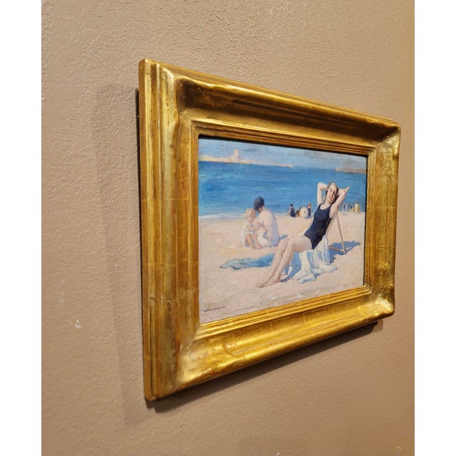 American Impressionist -Girls at the Beach 1920s Summer Vacation -Oil Painting For Sale - Image 10 of 11