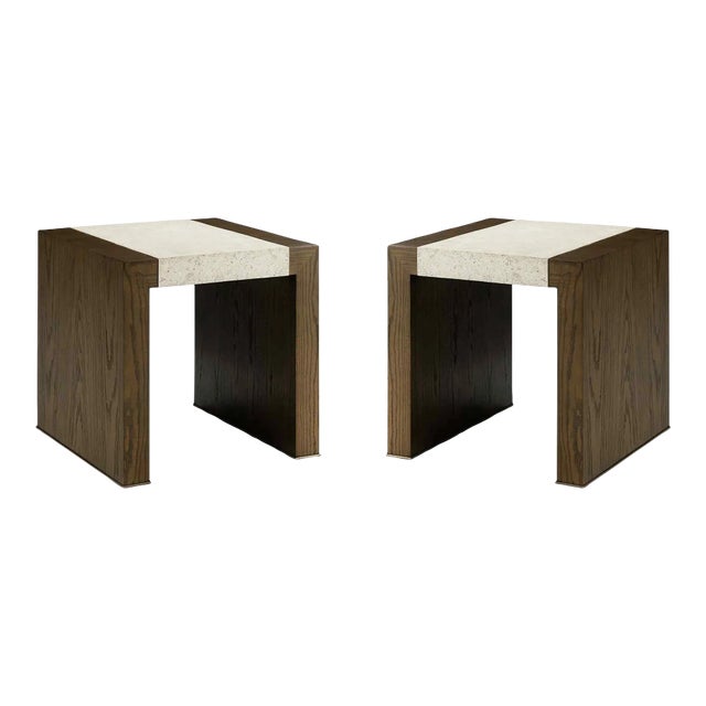 Pair of Dark Modern End Tables For Sale