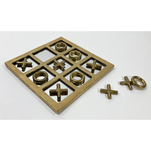 Mid-Century Modern Vintage Mirrored Brass Tic Tac Toe Game Board For Sale - Image 3 of 6