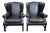 Pair of Vintage Black Leather Wingback Chairs With Brass Nailhead Trim For Sale
