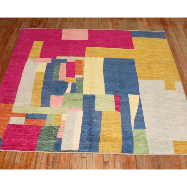 Contemporary Abstract Afghan Square Rug For Sale - Image 4 of 12