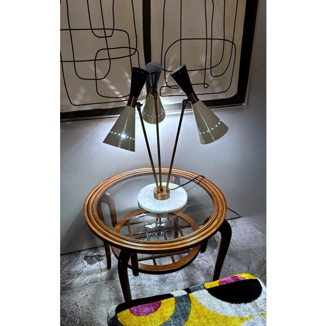 Early 21st Century Stilnovo Style Italian Brass Table Lamp With Three Arms and Marble Base For Sale - Image 5 of 12