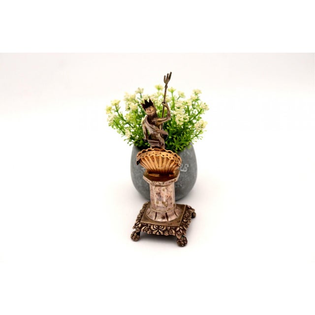 Silver Toothpick Holder with Poseidon Figure, in Good conditions.