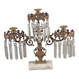 Antique Victorian Girandole Centerpiece Candelabra Original Crystal Prisms Ornate Classical Urn Marble Base #1