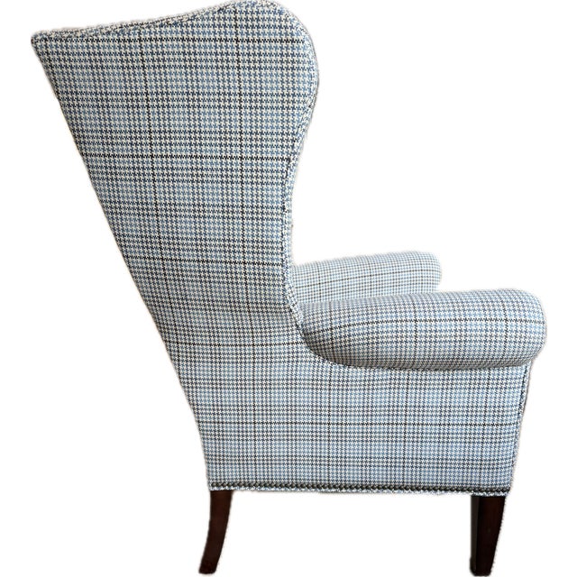Mitchell Gold + Bob Williams English Chesterfield Style Blue Houndstooth Tufted Back Wingback Chair For Sale - Image 4 of 18