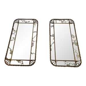 Vintage Gilded Twisted Metal Mirror Trays or Accent Mirrors - a Pair