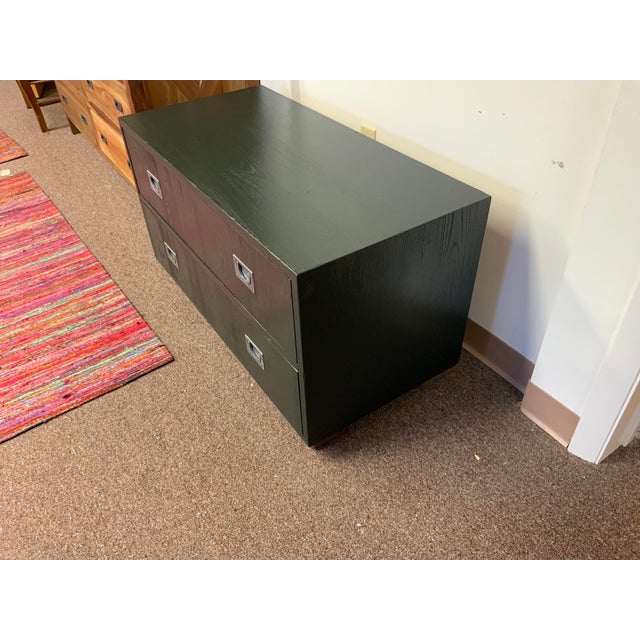 20th century pair of Henredon low drawer unit. Two drawers with silver tone metal pulls. Piece has been painted over...