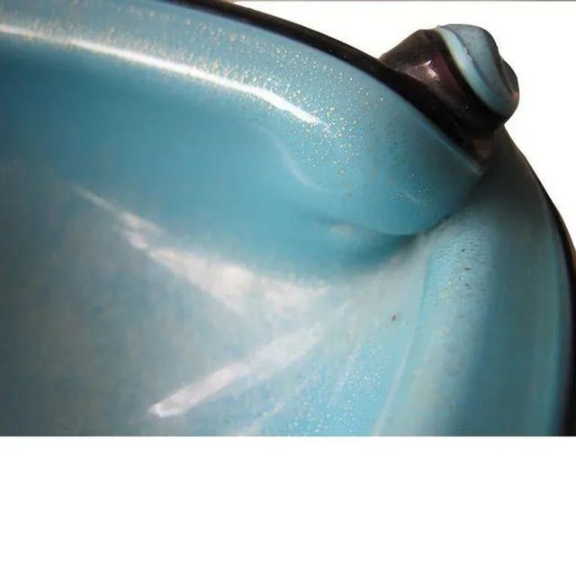 Alfredo Barbini 1950s Alfredo Barbini Black & Aqua Murano Glass Shell Dish For Sale - Image 4 of 5