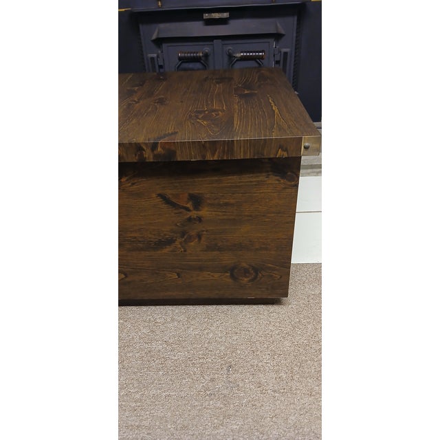 1980s Mid-Century Modern Carved Wood Cabinet With Brass Accents For Sale - Image 11 of 12