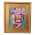 Colorful Abstract Cow Bull Portrait Painting Including the Antiqued Gold Wood Frame For Sale