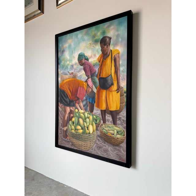 Large - 2019 “Fruit Market Vendors” Haitian Folk Art OilOn Canvas Painting by Horestal E. For Sale - Image 4 of 12