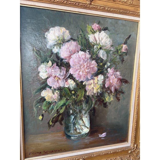 Victor Zolnierowicz, Still Life with Peonies, 1950s, Oil Painting on Canvas, Framed For Sale - Image 18 of 18